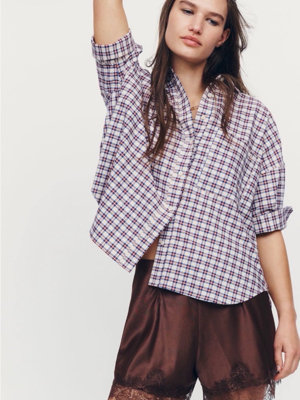 Anthropology Maeve Mabel boxy Button-Up Shirt - Ivory Plaid